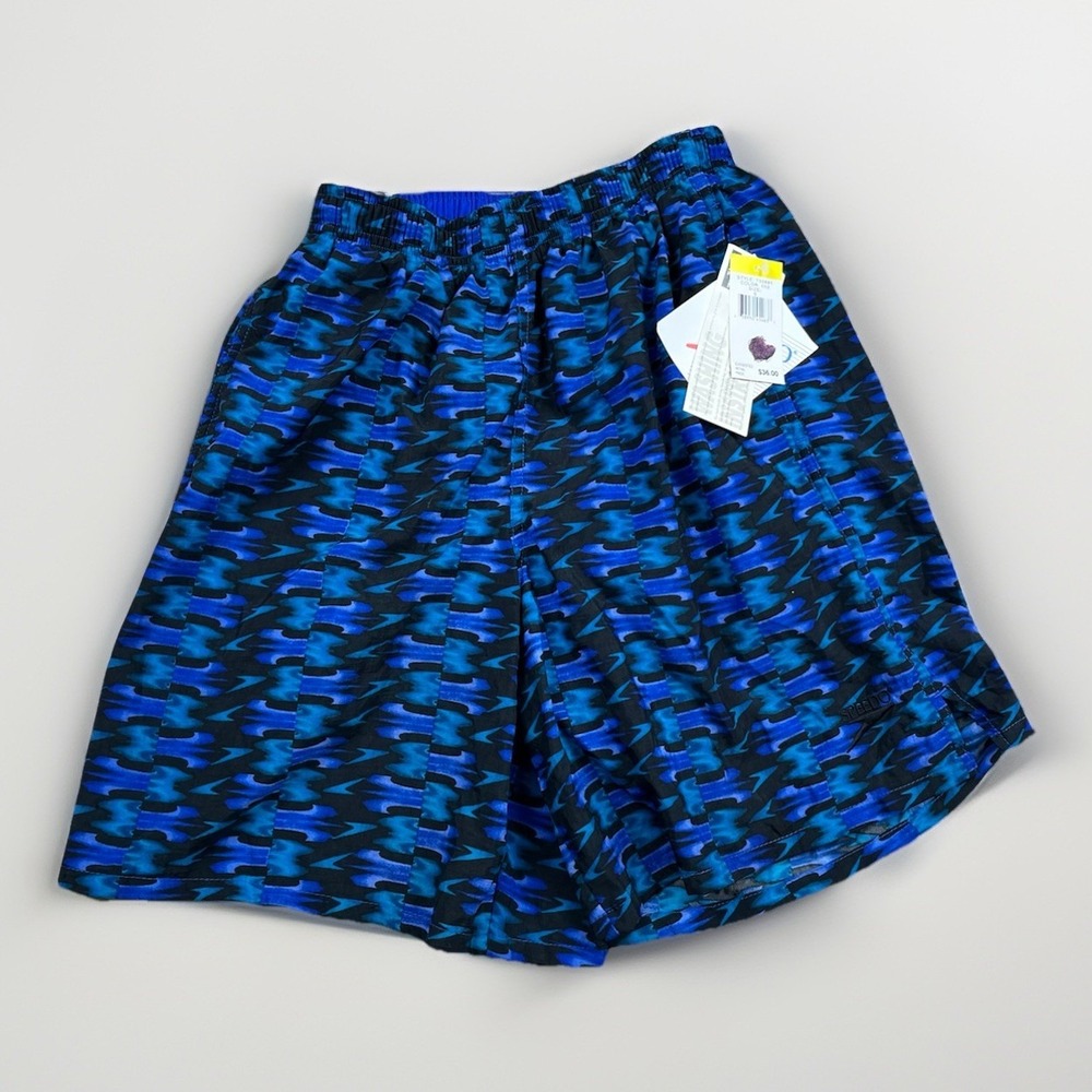 Vintage Speedo Swim Trunks Shorts Men's Size Small Blue Black 80's - NWT